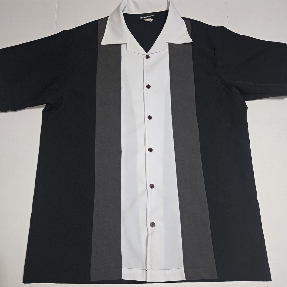 Vintage Y2K ODO Bowling Shirt XL Black White Gray Panel Rockabilly Made In USA